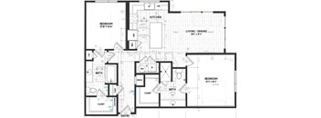 A black and white floor plan of a house with labeled rooms and measurements.