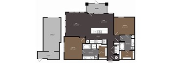 A floor plan of a house with a garage, a dine room, a kitchen, a living room, a study, a bathroom, and a storage area.