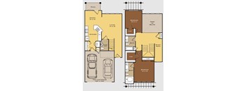 A floor plan of a house with a garage and two bedrooms.