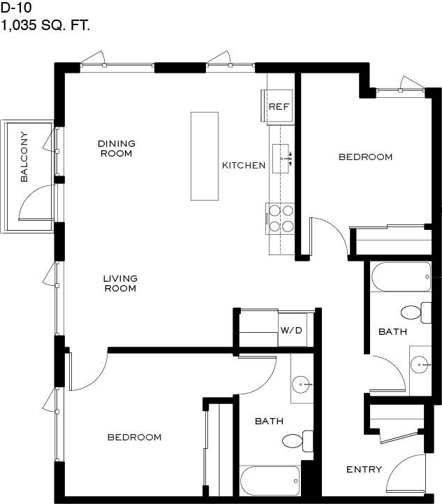 A black and white image of a floor plan for a D-10 apartment.