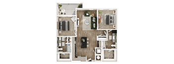 A detailed floor plan of a modern apartment layout.