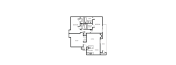 A floor plan of a house with two bedrooms, a study, a living room, a kitchen, a dining room, and storage.