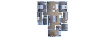 A floor plan of a house with a living room, dining room, kitchen, and bedrooms.