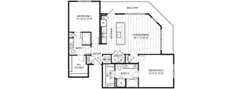 A black and white image of a house floor plan with a balcony.