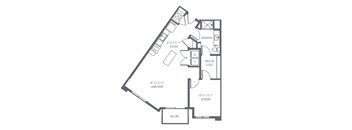 A floor plan of a house with a living room, dining room, kitchen, and two bathrooms.