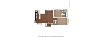 A floor plan of a house with two bedrooms and a bathroom.