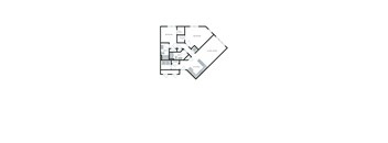 A floor plan of a house with two bedrooms, a living room, a bathroom, and a kitchen.