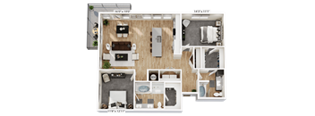 A floor plan of a house with a living room, kitchen, and bathroom.