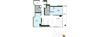 A floor plan of a house with a living room, two bedrooms, a bathroom, a terrace, and a dining area.