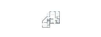 A floor plan of a house with a living room, kitchen, two bathrooms, and two bedrooms.