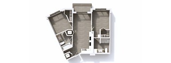 A 3D floor plan of a house with labeled rooms.