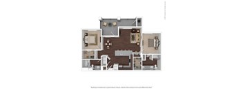 A floor plan of a house with a living room, dining room, kitchen, and two bedrooms.