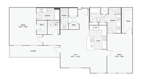 the 2021 floor plan of a 1 bedroom apartment in the commonsessing