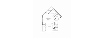a floor plan of a bedroom floor plan with an open concept living room and kitchen at The Burlington Apartments in St Paul, MN