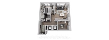 a 1 bedroom floorplan is shown with a bedroom and living room