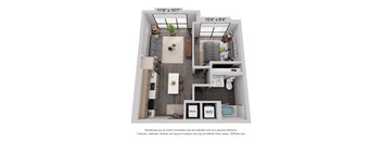 a 1 bedroom floor plan with a bathroom and a balcony