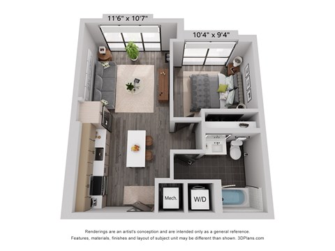 a 1 bedroom floor plan with a bathroom and a balcony