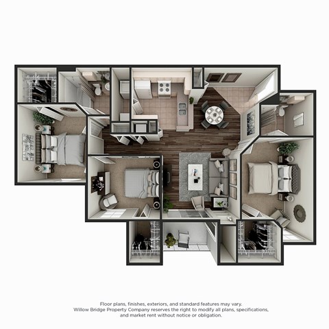Barrington 3 BR 2 BA 3D Floor Plan
