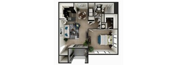 a floor plan of a one bedroom apartment with a living room and dining room
