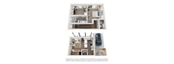 a stylized floor plan of a 2 bedroom apartment