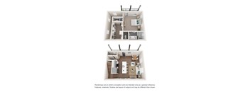 a stylized floor plan of a 3 bedroom apartment