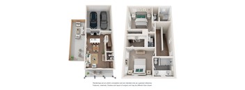 a floor plan of two bedrooms with two bathrooms and two closets