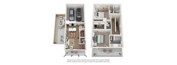 a floor plan of two bedrooms with two bathrooms and two closets