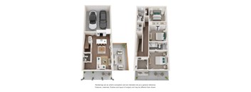 a floor plan of two bedrooms with two bathrooms and two closets