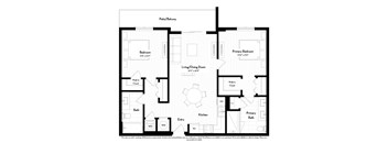 A black and white floor plan of a house with labeled rooms.
