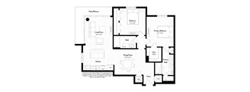 A black and white image of a house floor plan.