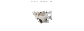 A floor plan of a one bedroom apartment with one bathroom.