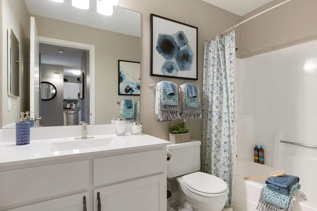 a bathroom with a sink and a toilet and a shower