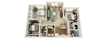 a 3d floor plan of a house with a bedroom and a living room