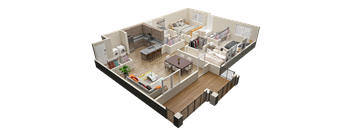 a 3d floor plan of a home with a bedroom and a living room