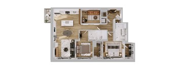 A floor plan of a house with a kitchen, living room, and bedrooms.