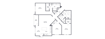 A black and white floor plan of a house with a living room, dining room, kitchen, and multiple bedrooms.