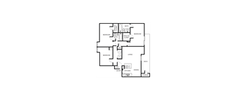 A floor plan of a house with labeled rooms such as Bedroom, Bath, Kitchen, and Living Room.