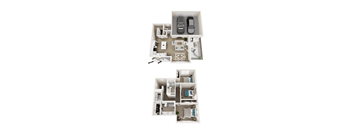 A floor plan of a two-bedroom apartment with a living room, kitchen, and bathroom.