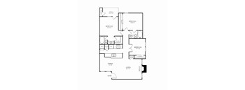 A floor plan of an apartment with a living room, dining room, kitchen, and three bedrooms.