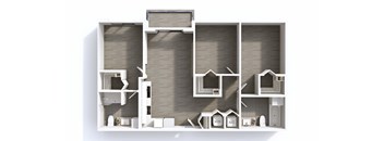 A 3D architectural model of a building with multiple floors and rooms.