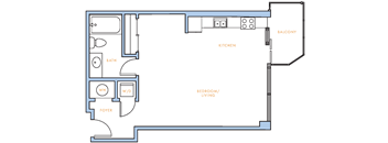 a floor plan of a house with a bedroom and a living room