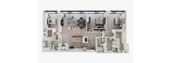 A model of a house with various rooms and furniture.