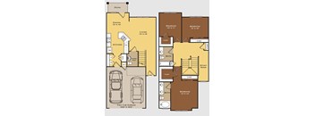 A floor plan of a house with a garage and two bedrooms.