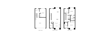 Three black and white images of house floor plans.