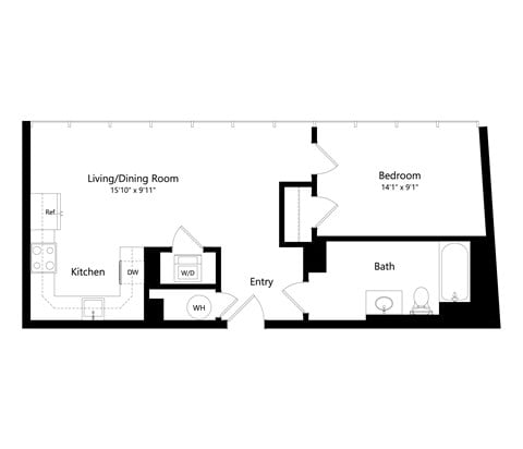a floor plan of a unit with a bedroom and living room