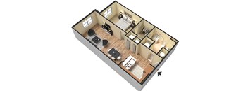 a floor plan of a small apartment with a kitchen and a living room