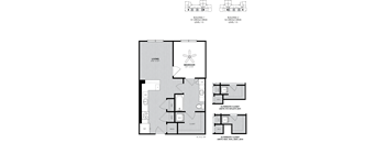A floor plan of a building with two bedrooms and a living area.