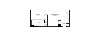 a floor plan of a unit with a bedroom and a living room