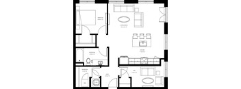 A black and white floor plan of a house with labeled rooms.