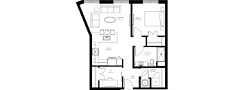 A black and white floor plan of a house with labeled rooms.